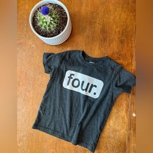 Kids 4th Birthday Shirt “four.” Graphic Tee Charcoal 4T